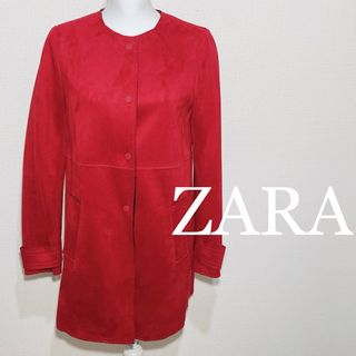 ザラ(ZARA)のZARA BASIC ザラ フェイクスエード レッド ノーカラーコート(ノーカラージャケット)