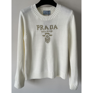 極美品　PRADA ホワイトジャージー Tシャツ  ブローチ付き　S ホワイト