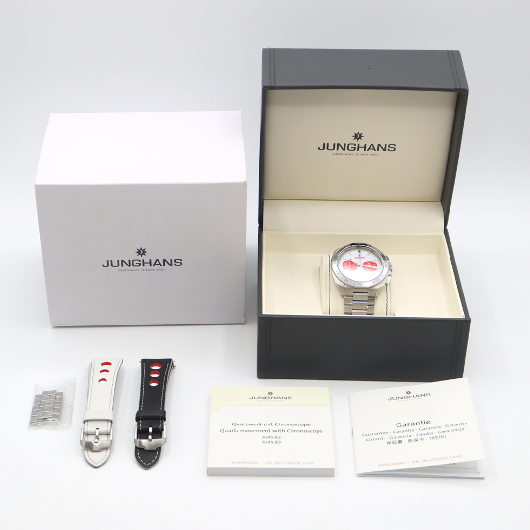 JUNGHANS(ユンハンス)の替ベルト付 電池交換済 JUNGHANS ユンハンス クロノスコープ 1972 200本限定 041/4068.00 クロノグラフ デイト 白 ホワイト SS ステンレス メンズ クォーツ【6ヶ月保証】【腕時計】【中古】 メンズの時計(腕時計(アナログ))の商品写真