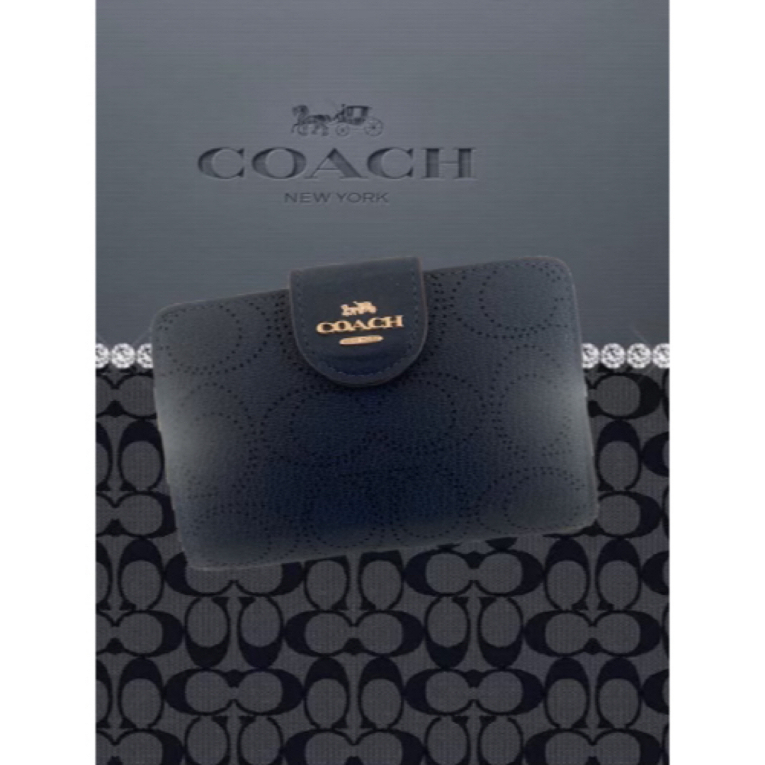 COACH(コーチ)の大幅値下げ‼️【未使用品】コーチ/COACH 二つ折り財布 (ネイビー) レディースのファッション小物(財布)の商品写真