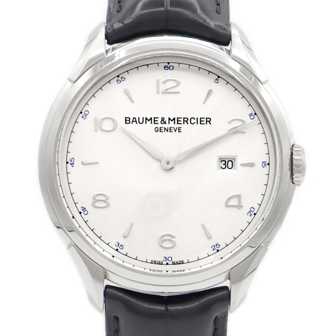 電池交換済 BAUME＆MERCIER ボーム&メルシェ クリフトン 65846 M0A10419 デイト 白 ホワイト SS ステンレス 純正ベルト 純正尾錠 メンズ クォーツ【6ヶ月保証】【腕時計】ＮＳ