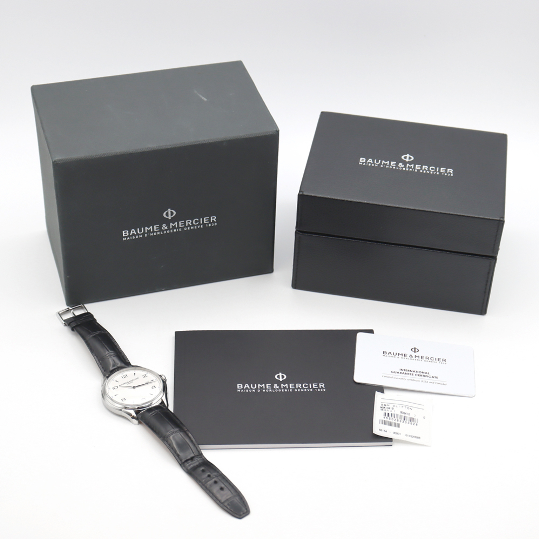 BAUME&MERCIER(ボームエメルシエ)の電池交換済 BAUME＆MERCIER ボーム&メルシェ クリフトン 65846 M0A10419 デイト 白 ホワイト SS ステンレス 純正ベルト 純正尾錠 メンズ クォーツ【6ヶ月保証】【腕時計】【中古】 メンズの時計(腕時計(アナログ))の商品写真