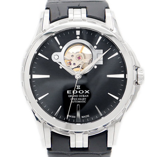 エドックス(EDOX)の内部点検済 EDOX エドックス グランドオーシャン オープンハート 85008-3-NIN 100m防水 スケルトン ブラック SS ステンレス 純正ベルト 純正尾錠 メンズ 自動巻き 【6ヶ月保証】【腕時計】【中古】(腕時計(アナログ))