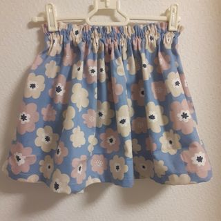 子供用 スカート ミニスカート 100サイズ 90サイズ 花柄 水色 青色(スカート)