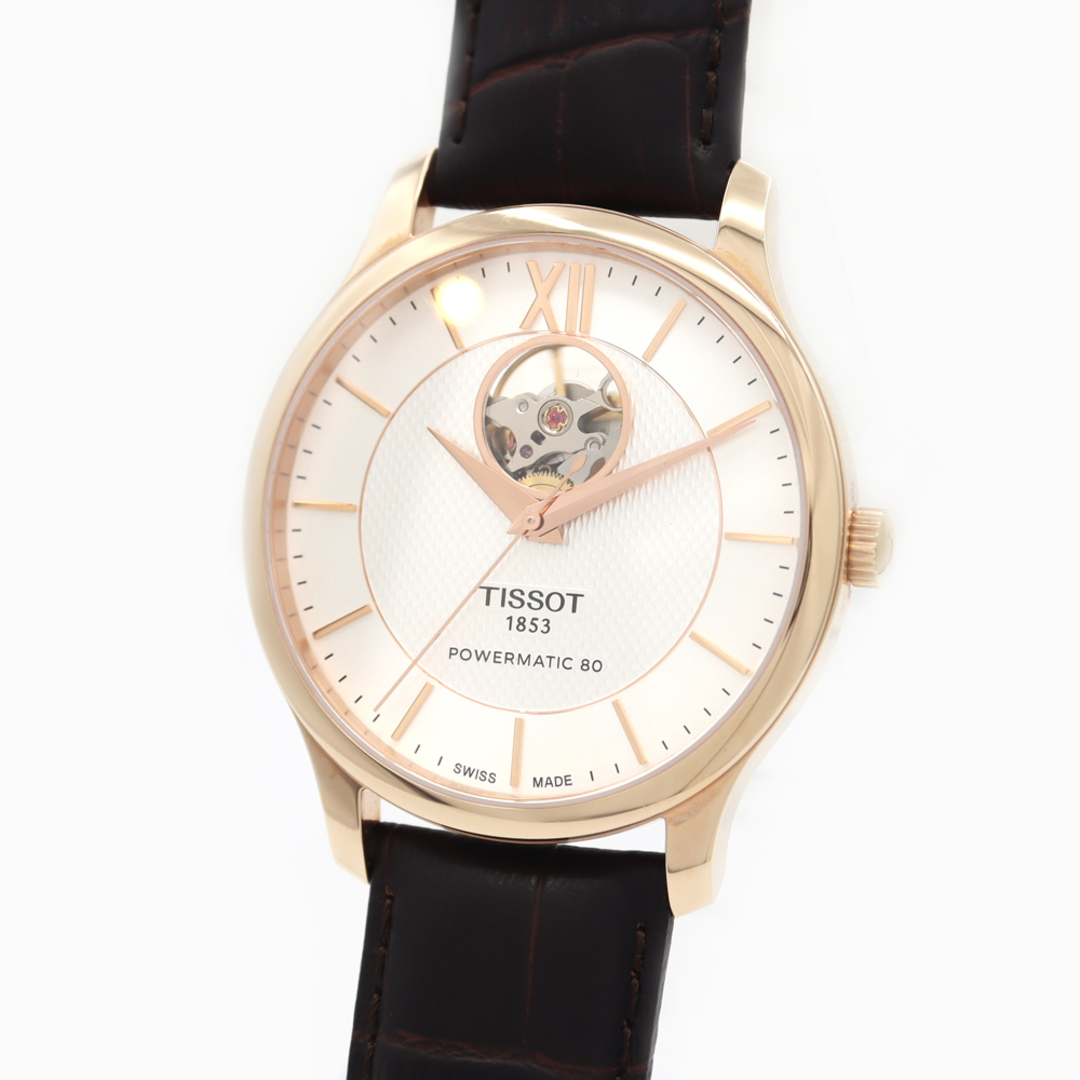 内部点検済 TISSOT ティソ トラディション オートマティック オープンハート T063907A T063.907.36.038.00 シルバー  RGP ローズゴールド SS ステンレス 純正ベルト 純正尾錠 メンズ 自動巻き 【6ヶ月保証】【腕時計】【中古】