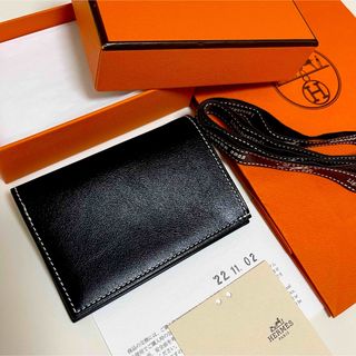 エルメス(Hermes)の希少 美品 エルメス プロヴァンス カードケース スティッチ 二つ折り レア 黒(名刺入れ/定期入れ)