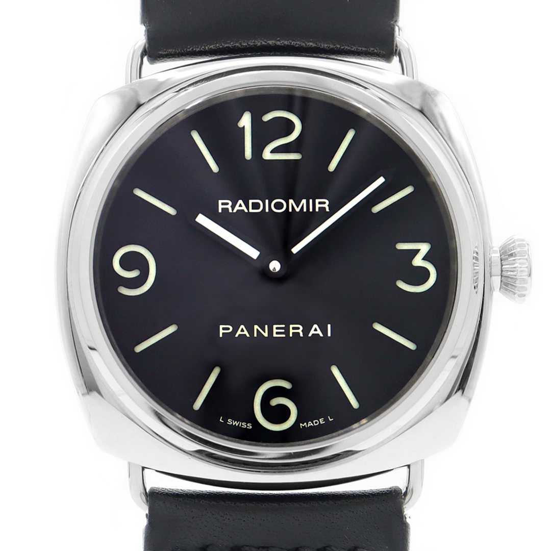 約45mm腕周りPANERAI パネライ ラジオミール ベース PAM00210 I番 100m防水 裏スケ 黒 ブラック SS ステンレス 純正ベルト 純正尾錠 メンズ 手巻き【6ヶ月保証】【腕時計】