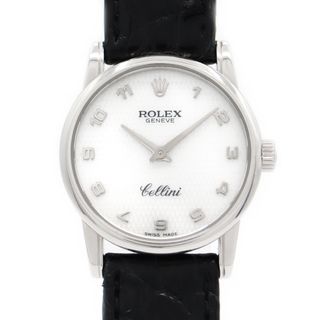 ロレックス(ROLEX)の電池交換済 ROLEX ロレックス チェリーニ 6111 ホワイトシェル K18WG ホワイトゴールド 純正ベルト 純正K18WG尾錠 レディース クォーツ【6ヶ月保証】【腕時計】【中古】(腕時計)