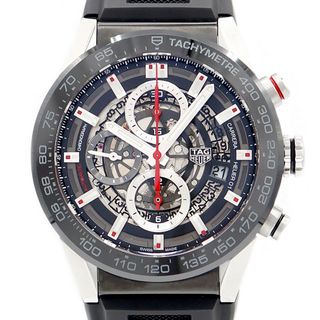 タグホイヤー(TAG Heuer)の内部点検済 TAG Heuer タグホイヤー カレラ キャリバーホイヤー 01 クロノグラフ CAR201V FT6046 100m防水 デイト 黒 ブラック スケルトン CE セラミック SS ステンレス 純正ベルト 純正バックル メンズ 自動巻き【6ヶ月保証】【腕時計】【中古】(腕時計(アナログ))