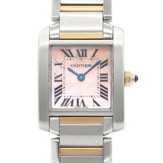 カルティエ(Cartier)の電池交換済 Cartier カルティエ タンクフランセーズ SM W51027Q4 ピンク シェル PG ピンクゴールド SS ステンレス コンビ レディース クォーツ【6ヶ月保証】【腕時計】【中古】(腕時計)