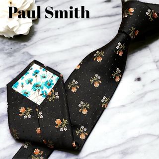 ポールスミス(Paul Smith)の【極美品】Paul Smith ネクタイ ブラック 花柄 ドット おしゃれ(ネクタイ)