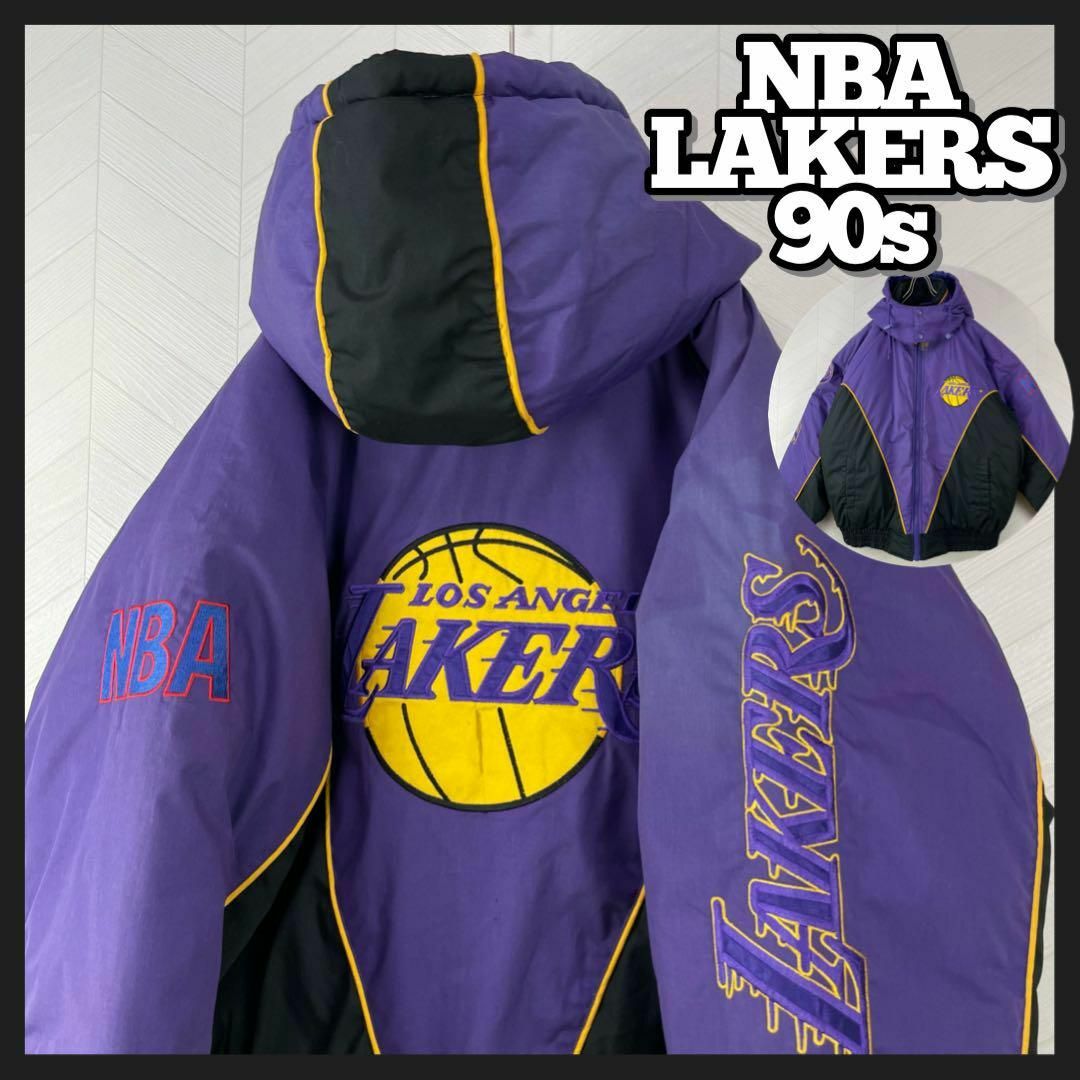 超激レア 90s NBA レイカーズ 中綿 ジャケット 総刺繍 ゴツロゴ 肉厚の