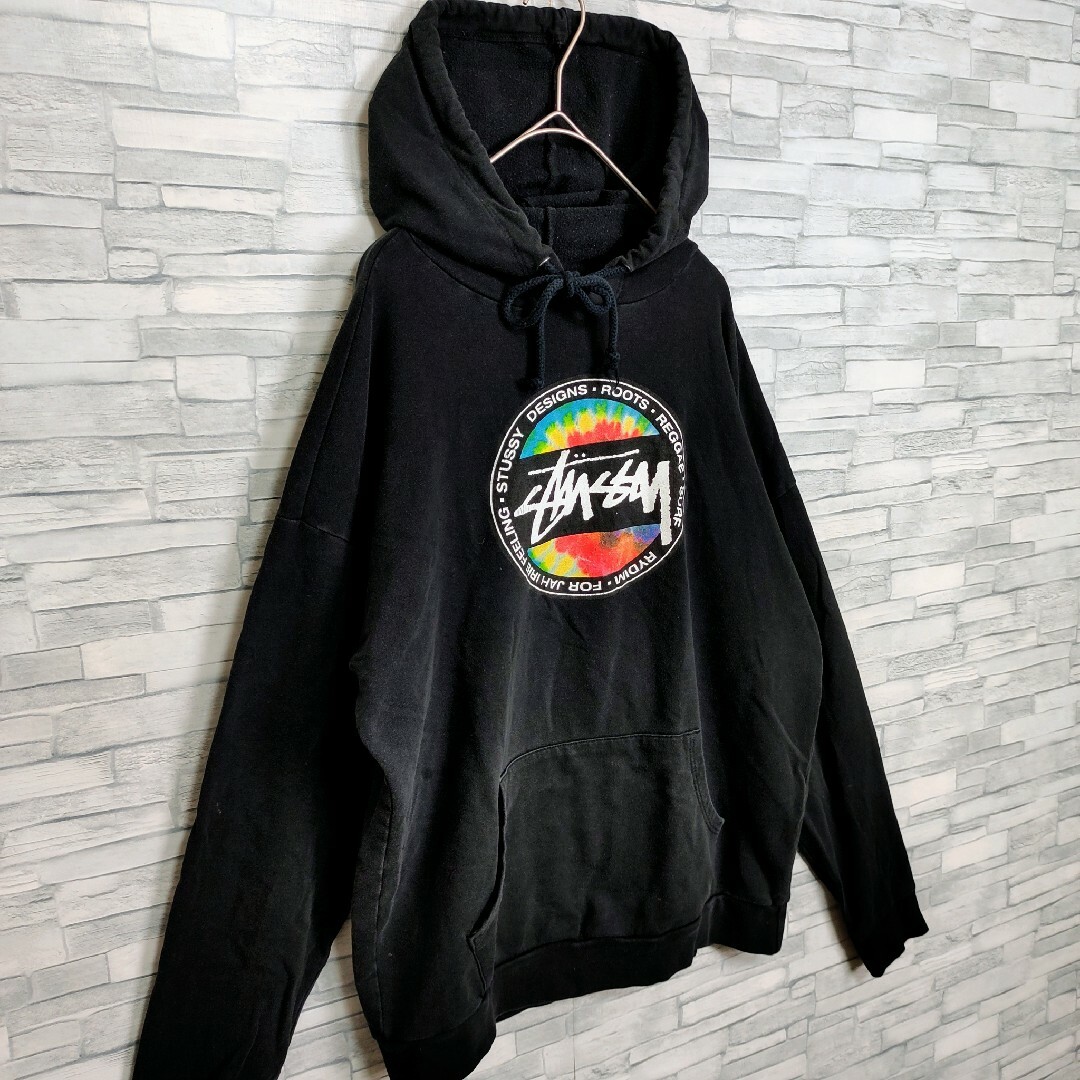 STUSSY - 【USA製】ステューシー☆センターロゴパーカー M 黒 ラスタ