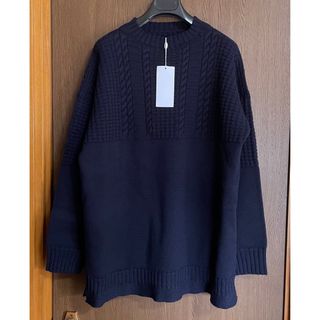 マルタンマルジェラ(Maison Martin Margiela)の濃紺L新品 メゾン マルジェラ アランニット ハーフケーブル セーター メンズ(ニット/セーター)