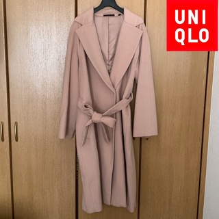 ユニクロ(UNIQLO)の【送料込】 Lサイズ ユニクロ リボンベルト ロングコート ピンクベージュ(ロングコート)