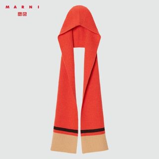 ユニクロ(UNIQLO)のポップコーンニットフードストール レッド ユニクロ×MARNI(ストール/パシュミナ)