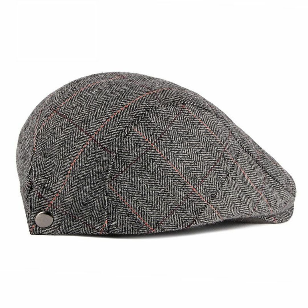 秋冬　グレンチェック　ハンチング帽　グレー　メンズ　帽子　キャップ メンズの帽子(ハンチング/ベレー帽)の商品写真