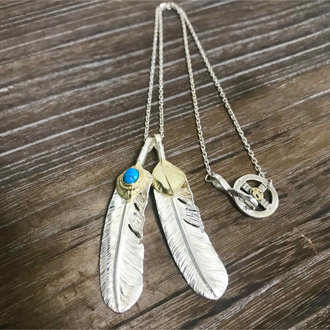シルバー925 ターコイズ 上金ハートフェザー ネックレス / ゴローズ 好きに シルバー925 ターコイズ 上金ハートフェザー ネックレス / ゴローズ 好きに