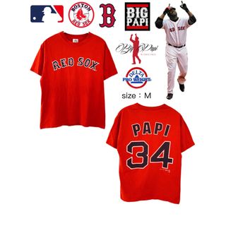 デルタ(DELTA)のMLB　レッドソックス　Papi　永久欠番34　Tシャツ　M　赤　USA古着(Tシャツ/カットソー(半袖/袖なし))