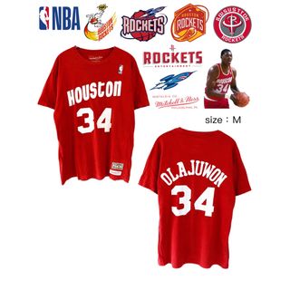 ミッチェルアンドネス(MITCHELL & NESS)のNBA　ヒューストン・ロケッツ　オラジュワン　34　Tシャツ　M　赤　USA古着(Tシャツ/カットソー(半袖/袖なし))