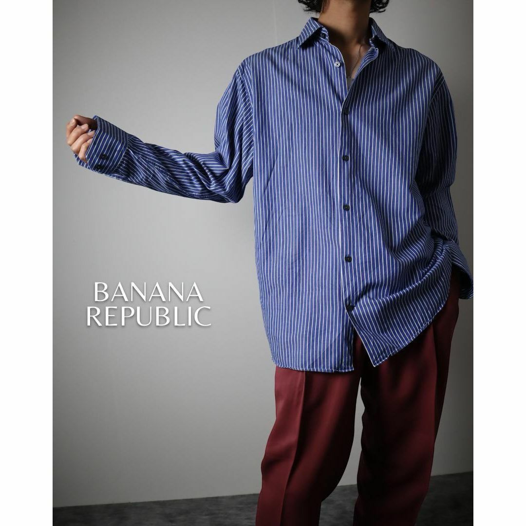 Banana Republic(バナナリパブリック)の【バナナリパブリック】ペンシルストライプ 長袖 コットン ルーズ シャツ 青 L メンズのトップス(シャツ)の商品写真