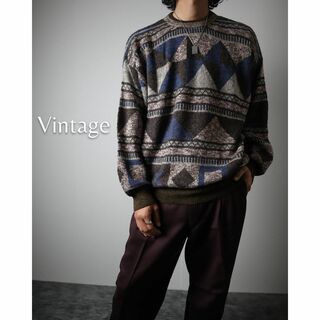 アートヴィンテージ(ART VINTAGE)の【vintage】幾何学 パターン 総柄 ウール混 ニット セーター イタリア製(ニット/セーター)