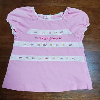 メゾピアノ(mezzo piano)のMezzo piano Aライン レース 花柄 Tシャツ トップス ピンク 半袖(その他)