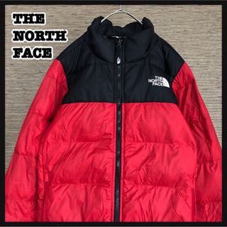 ザノースフェイス(THE NORTH FACE)のノースフェイス】ダウンジャケット　赤黒　子供　ワンポイント　刺繍　バイカラーK３(ジャケット/上着)