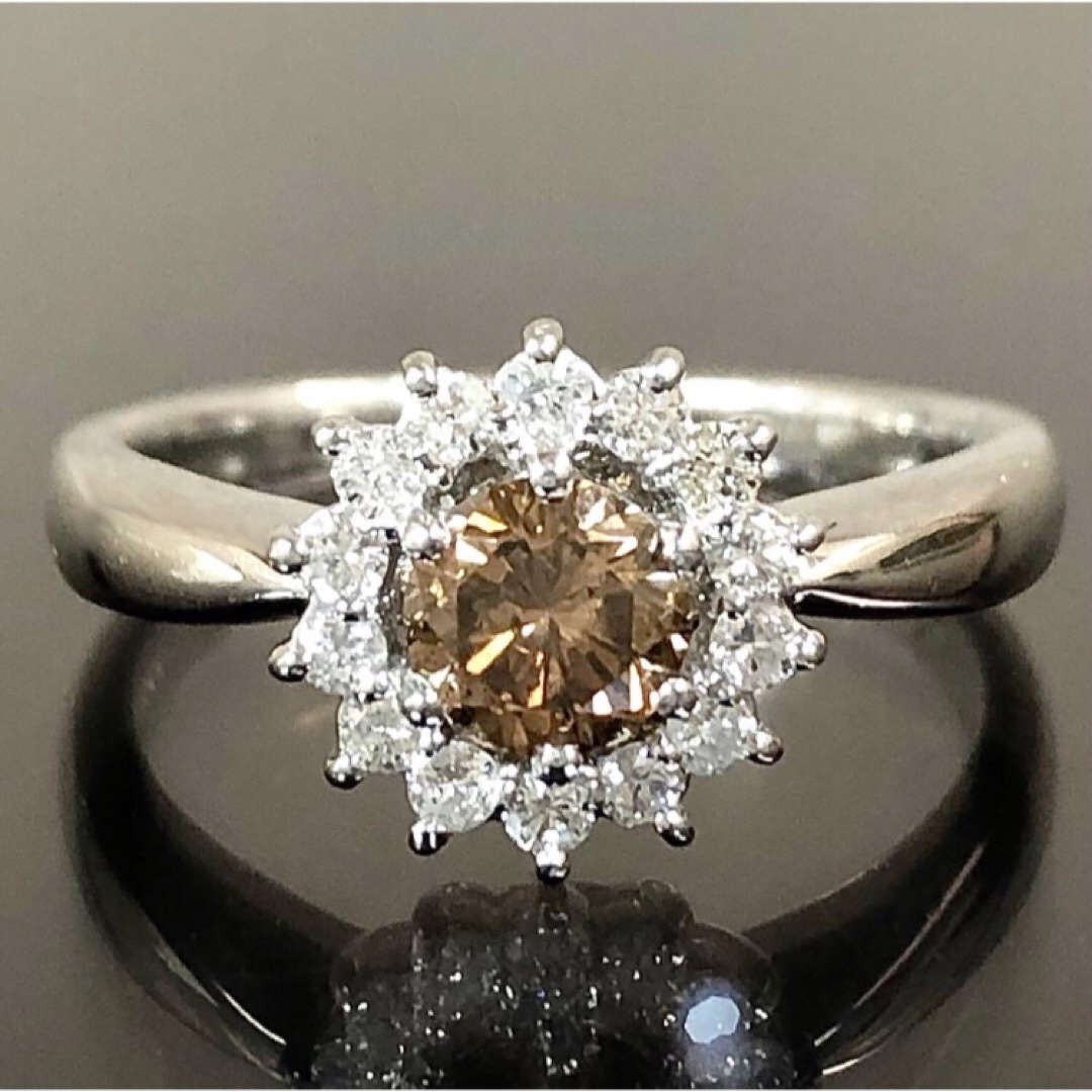 ブラウン ダイヤモンド 0.62ct Pt900 プラチナ 一粒 ダイヤ リング レディースのアクセサリー(リング(指輪))の商品写真