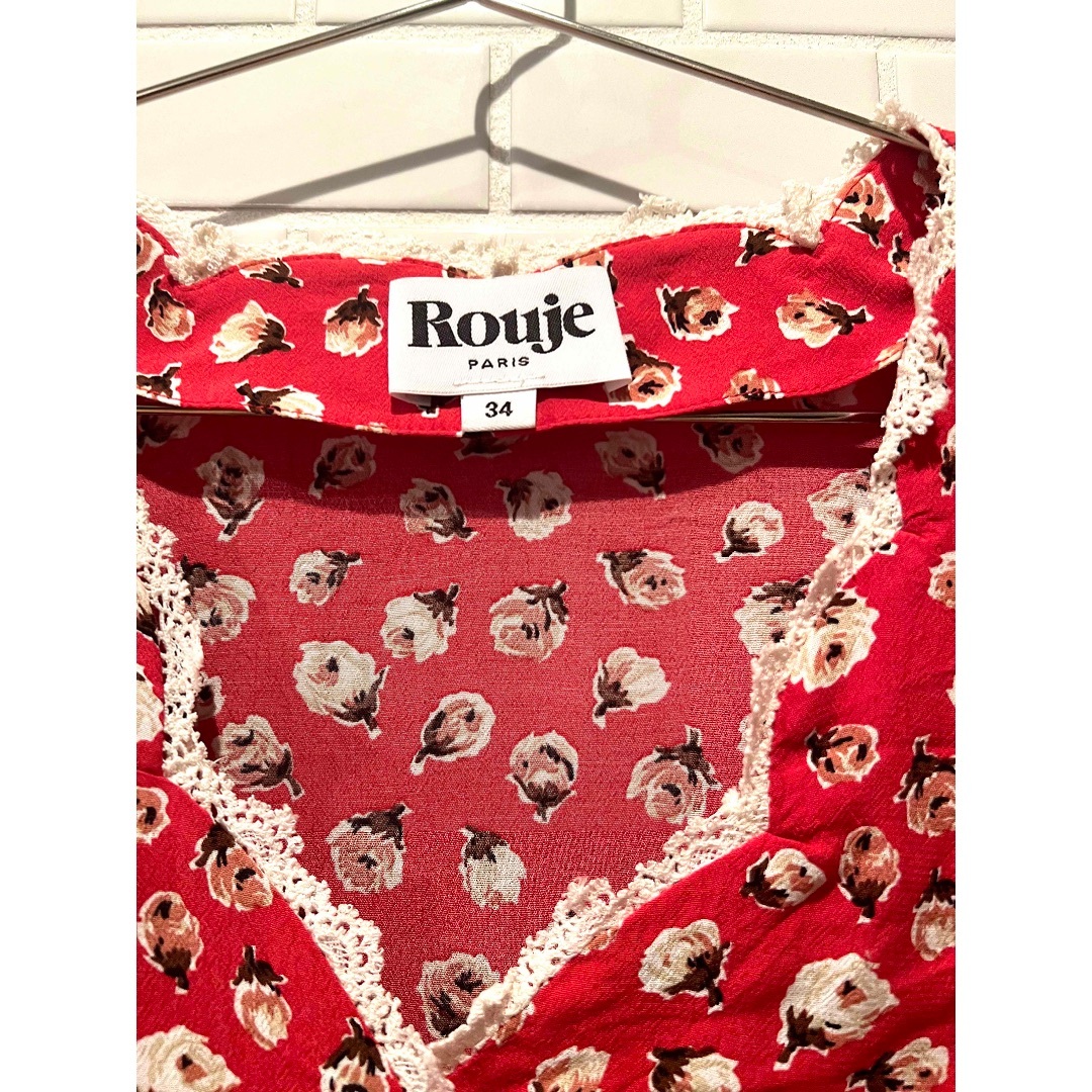 Rouje(ルージュ)花柄 赤 ブラウス 34(FR)美品の通販 by code Rouje(ルージュ)花柄 赤 ブラウス 34(FR)美品の通販 by code