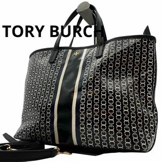 トリーバーチ Tory Burch ナイロン ロゴ トートバッグ 黒 ブラック Y01345