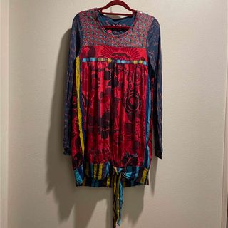 デシグアル(DESIGUAL)の【美品】デシグアル ロング丈 ワンピース 花柄 長袖(ひざ丈ワンピース)