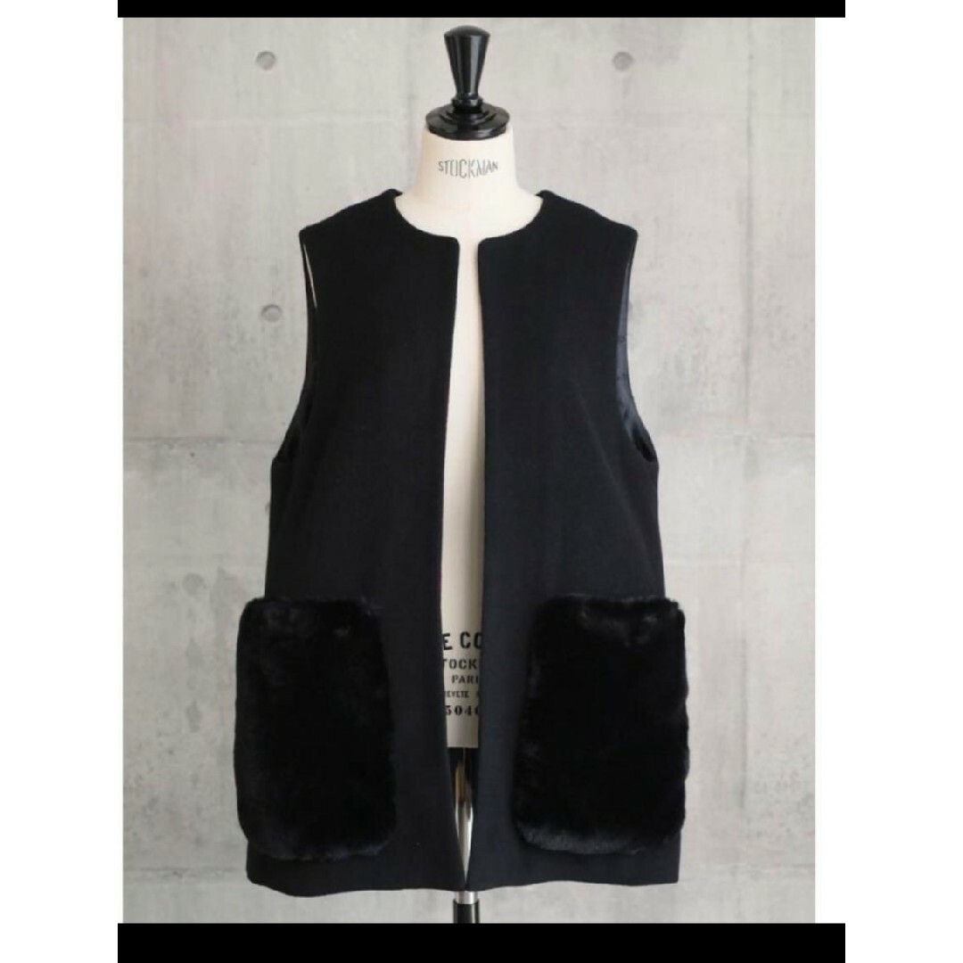 表地毛100％裏地em.エムドットPocket fur gilet ジレ　ベスト　ブラック