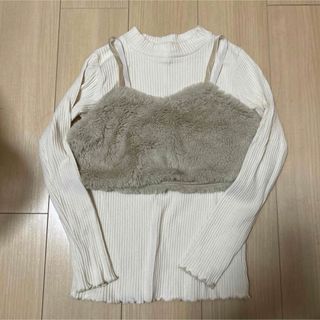 ジーユー(GU)のGU☆キッズ*フェイクファーキャミセットリブプルオーバー(長袖)*ベージュ140(Tシャツ/カットソー)