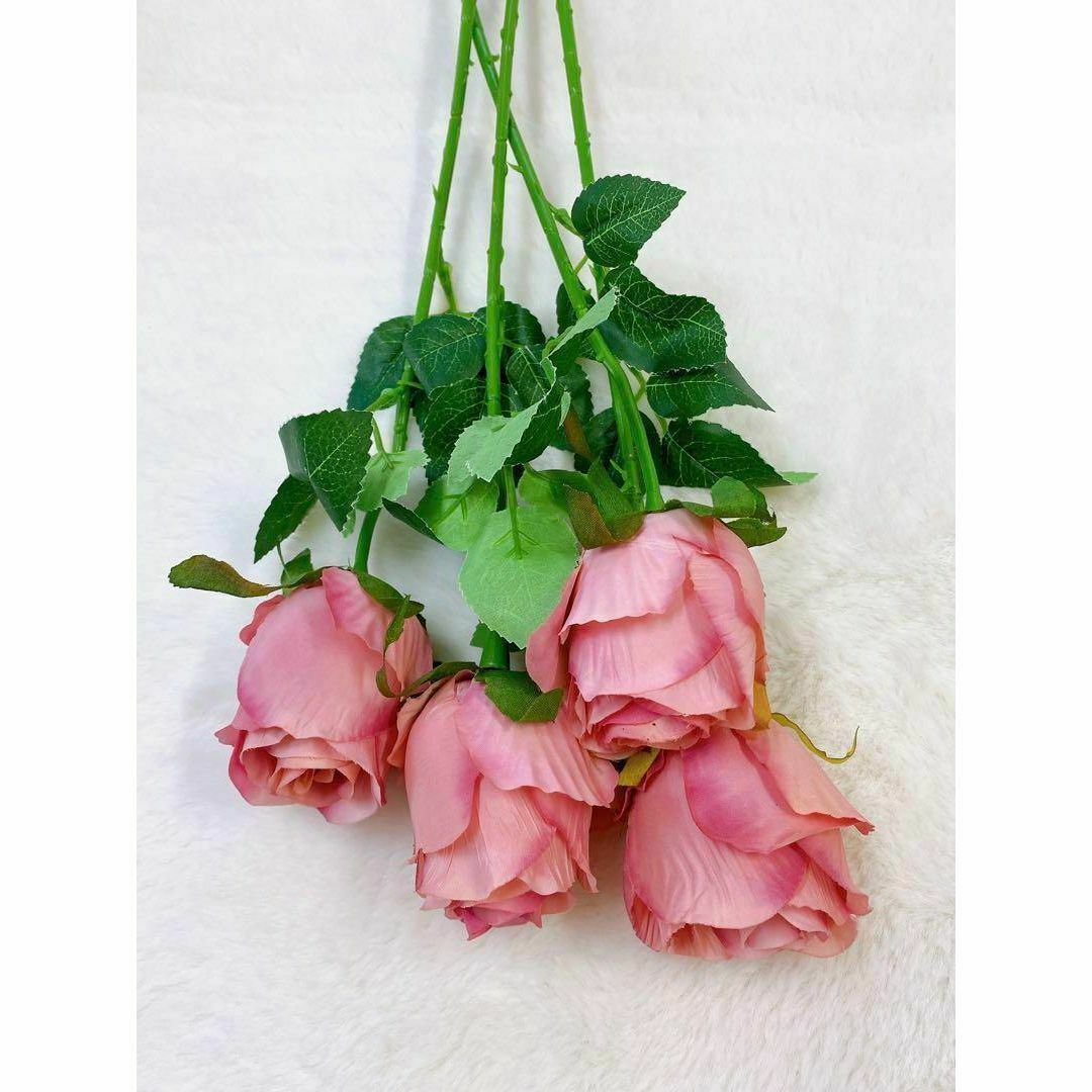 アートフラワー バラ♡造花 薔薇 玄関 リビング 花束 コーラルピンク 4本 ハンドメイドのフラワー/ガーデン(その他)の商品写真