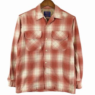 ペンドルトン(PENDLETON)のPENDLETON ペンドルトン オンブレチェック ウール オープンカラー 長袖シャツ レッド (メンズ S) 中古 古着 P0949(シャツ)