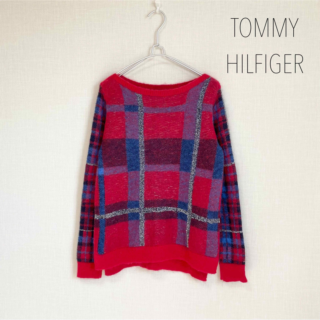 TOMMY HILFIGER(トミーヒルフィガー)のTOMMY HILFIGER ラメ混モヘヤチェック柄ニット　イタリアンヤーン レディースのトップス(ニット/セーター)の商品写真