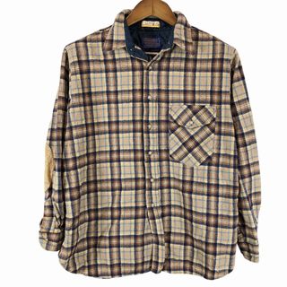 ペンドルトン(PENDLETON)の70年代 PENDLETON ペンドルトン ウールネル長袖シャツ アメカジ チェック ベージュ (メンズ XL) 中古 古着 P1027(シャツ)