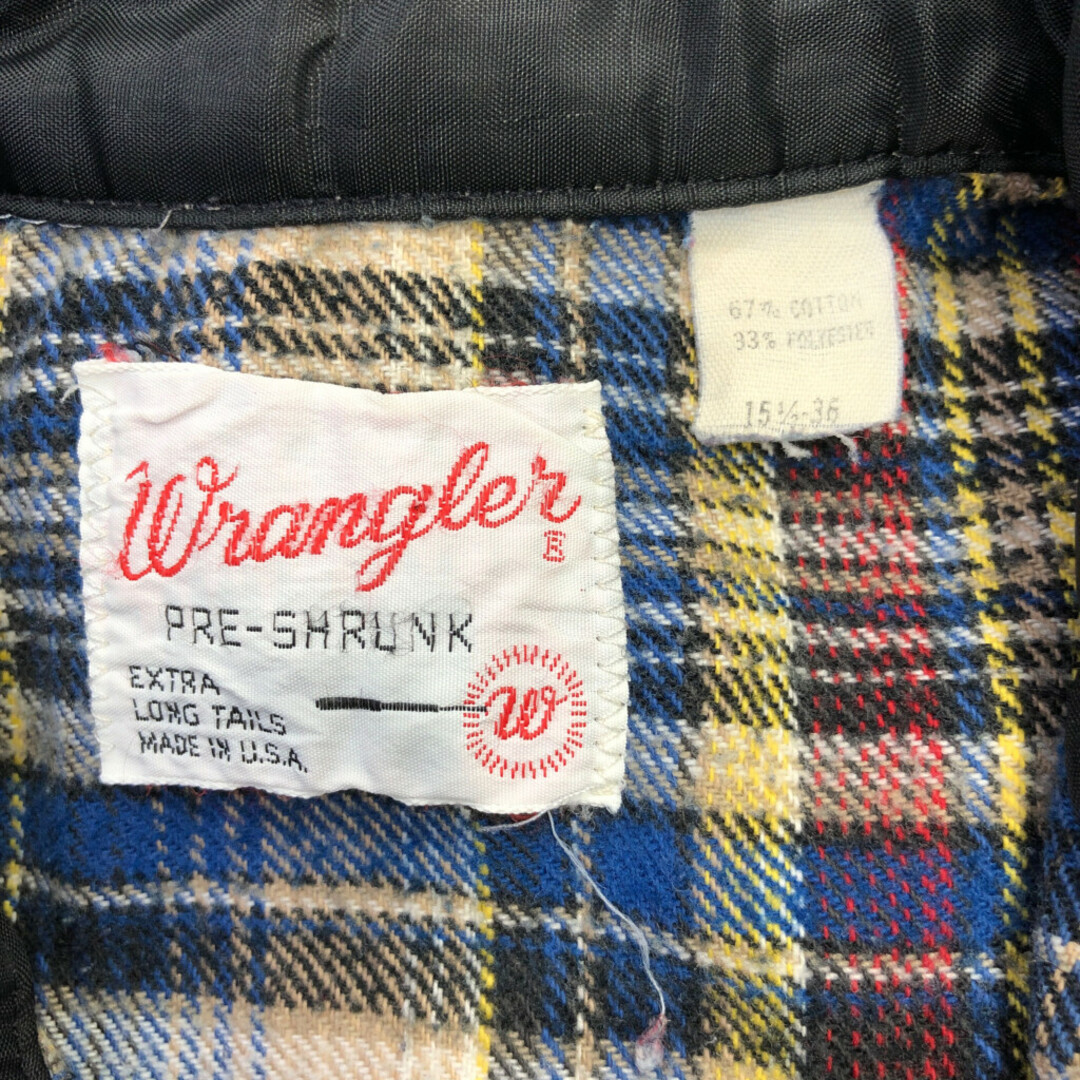 Wrangler(ラングラー)の70年代 USA製 Wrangler ラングラー PRE-SHRUNK ウエスタン長袖シャツ  ヴィンテージ チェック ブルー (メンズ 15 1/2) 中古 古着 P1064 メンズのトップス(シャツ)の商品写真