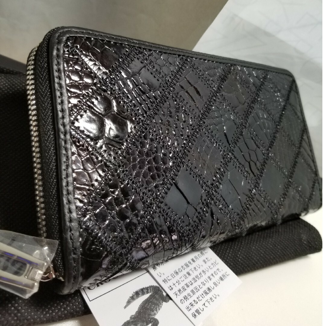 本物ナイル☆クロコダイル 本革☆パッチワーク☆ ラウンド 長財布