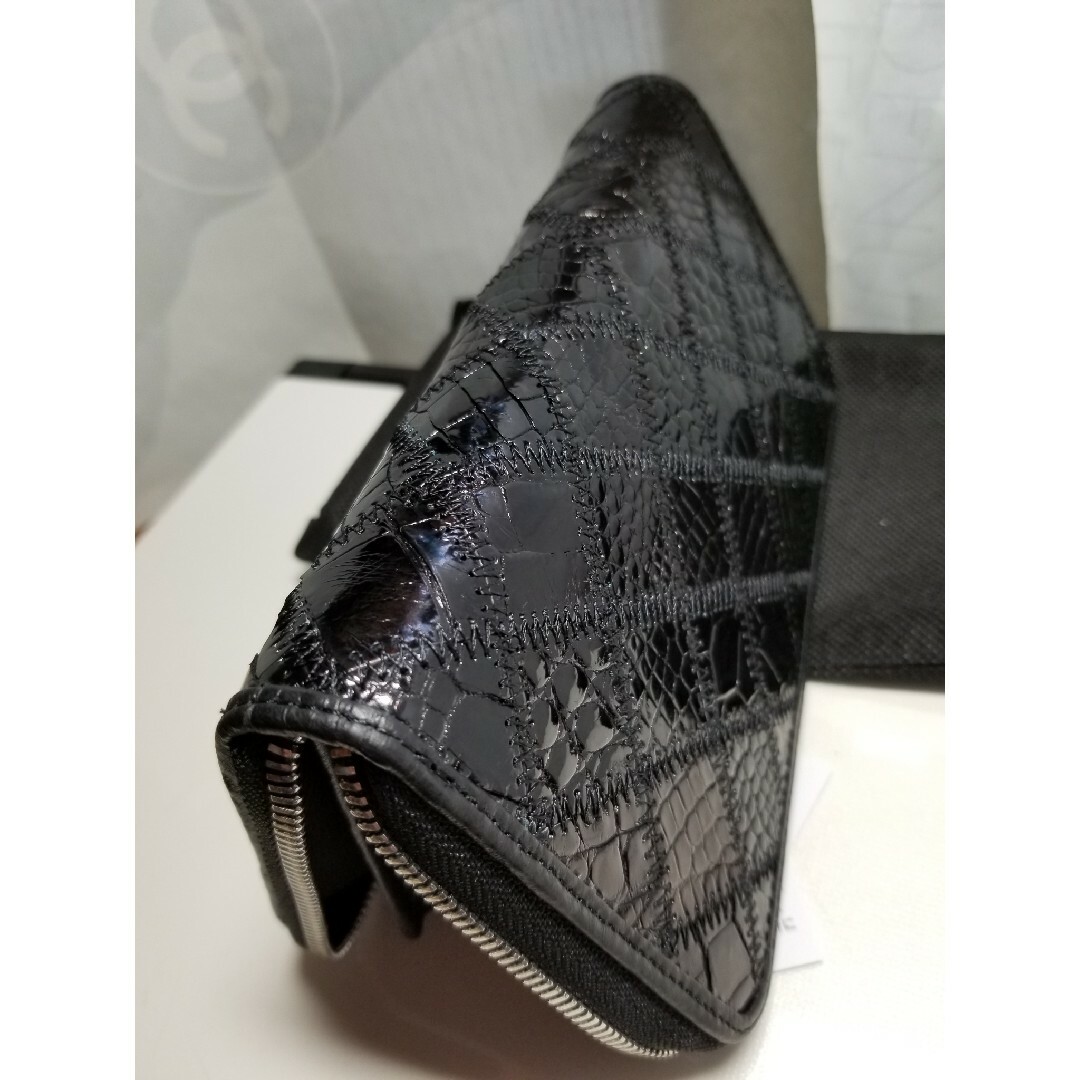本物ナイル☆クロコダイル 本革☆パッチワーク☆ ラウンド 長財布