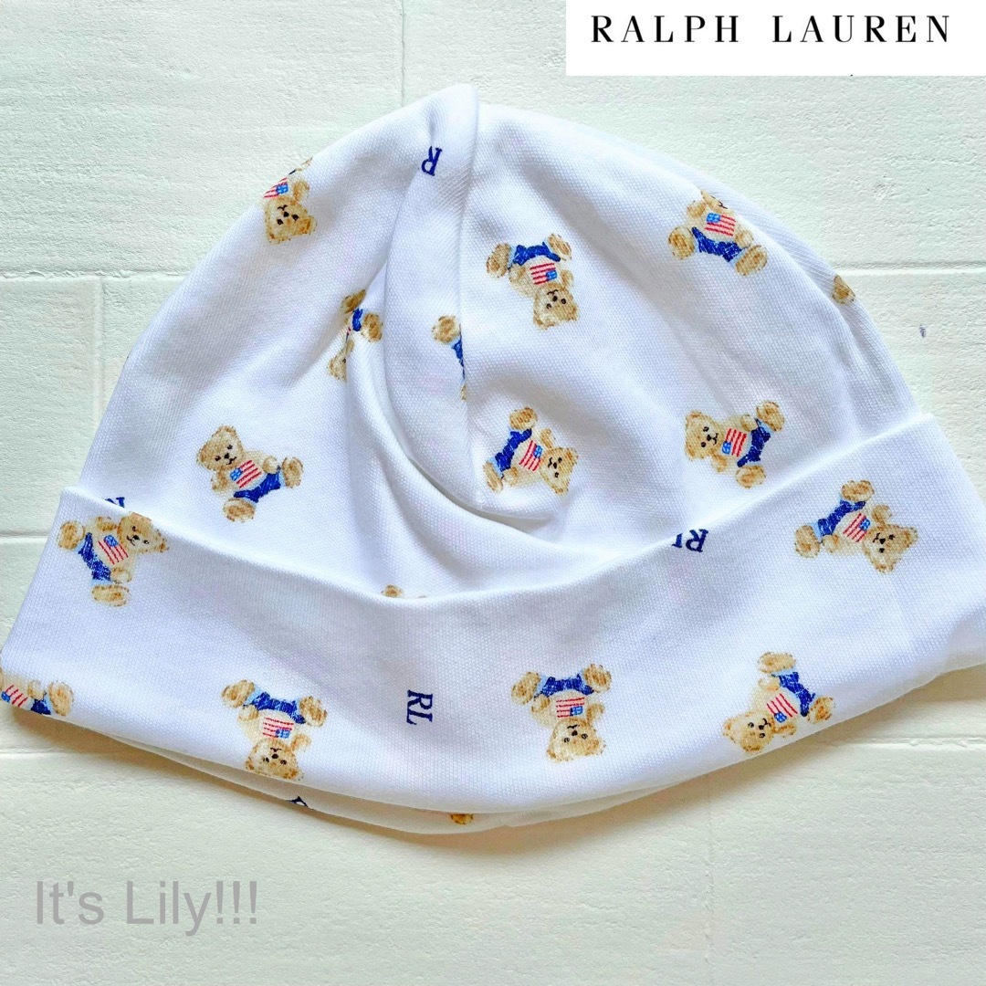 Ralph Lauren(ラルフローレン)のラルフローレン  帽子　ベビー　白　青フラグベア キッズ/ベビー/マタニティのこども用ファッション小物(帽子)の商品写真