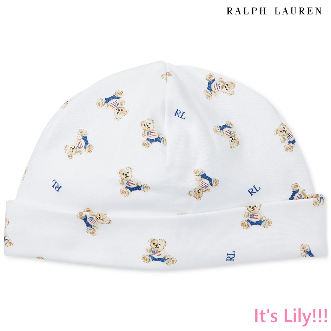 Ralph Lauren(ラルフローレン)のラルフローレン  帽子　ベビー　白　青フラグベア キッズ/ベビー/マタニティのこども用ファッション小物(帽子)の商品写真