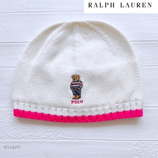 ラルフローレン(Ralph Lauren)のラルフローレン  ベア　帽子　ベビー　白　ニット帽(帽子)