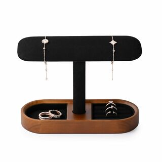 Woodten黒い木製時計スタンド 指輪 時計 ブレスレット ディスプレイ アク(ドレッサー/鏡台)