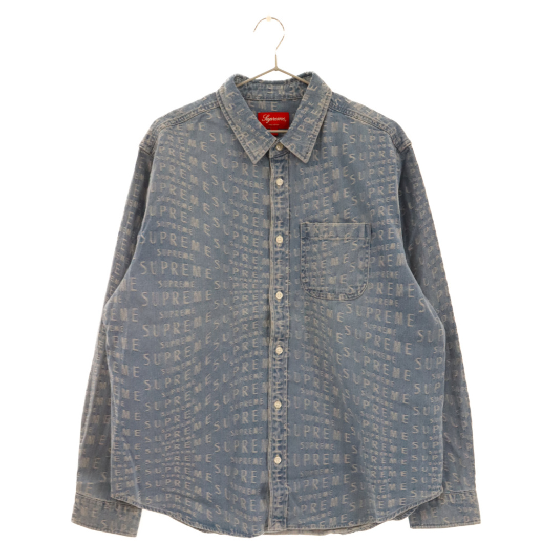 SUPREME シュプリーム 21SS Warp Jacquard Logos Denim Shirt ジャガードロゴ総柄 ワープ ロングスリーブデニムシャツ 長袖シャツ ブラック