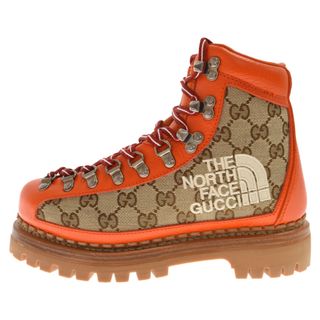 グッチ(Gucci)のGUCCI グッチ 21AW×THE NORTH FACE Bottines 679927 ザノースフェイス GGロゴ 総柄レザーキャンバス エンジニアブーツ トレッキングブーツ ベージュ/オレンジ(ブーツ)