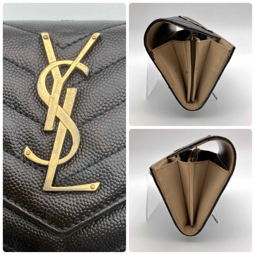 イヴ・サンローラン 長財布 折り財布 YSL ツートン 黒 ブラック イヴ・サンローラン 長財布 折り財布 YSL ツートン 黒 ブラック
