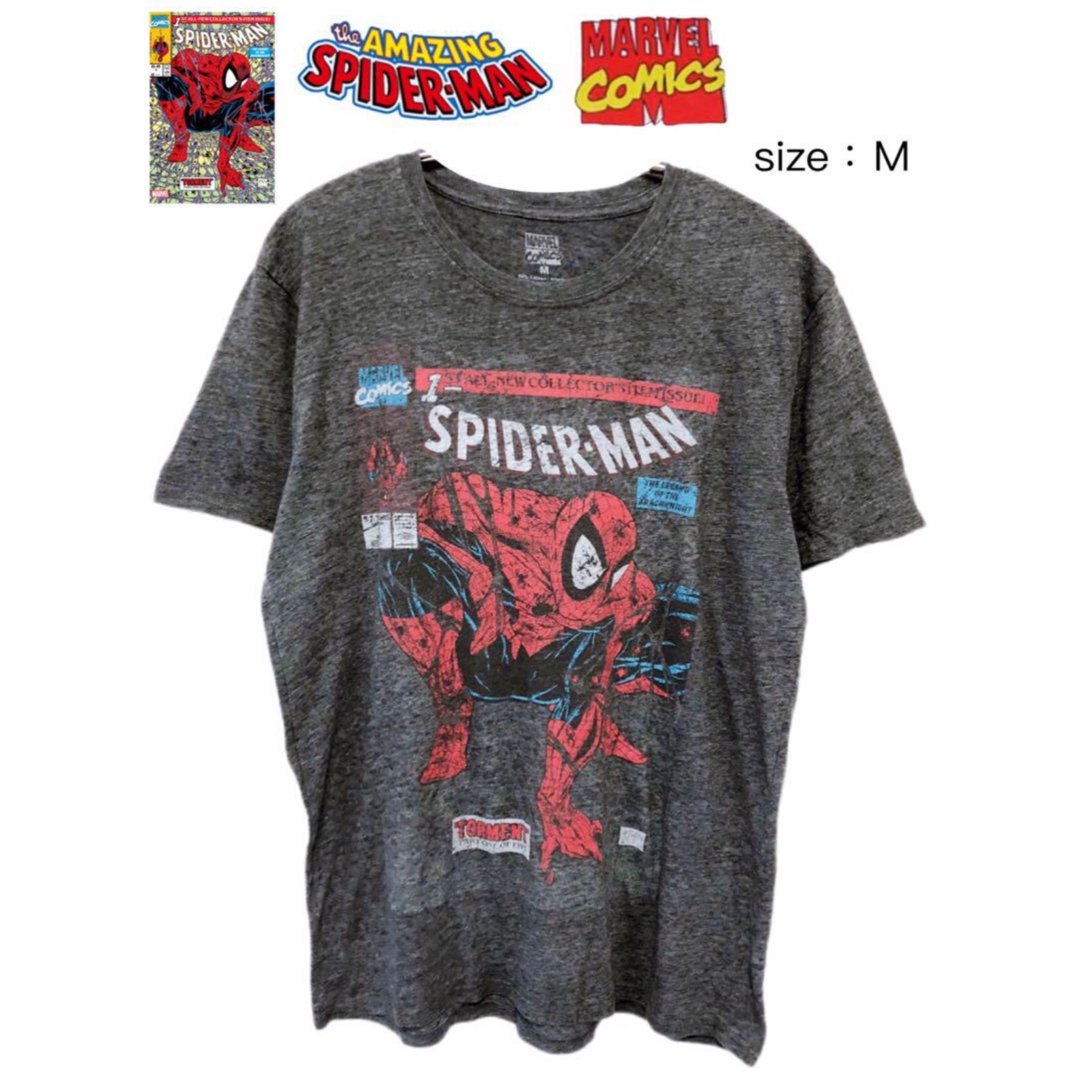 MARVEL(マーベル)のSpider-Man  コミック1巻表紙 　Tシャツ　M　グレー　USA古着 メンズのトップス(Tシャツ/カットソー(半袖/袖なし))の商品写真