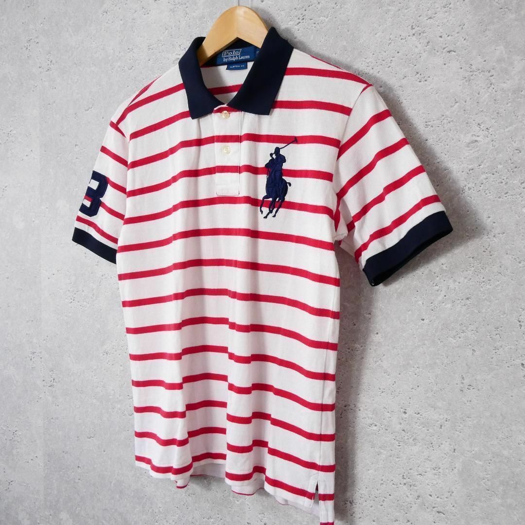 POLO RALPH LAUREN(ポロラルフローレン)の美品 ポロバイラルフローレン ボーダー柄 ビッグポニー 刺繍 半袖 ポロシャツ メンズのトップス(ポロシャツ)の商品写真